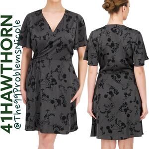 41 Hawthorn Satin Faux Wrap Flutter Sleeve Grey Dress